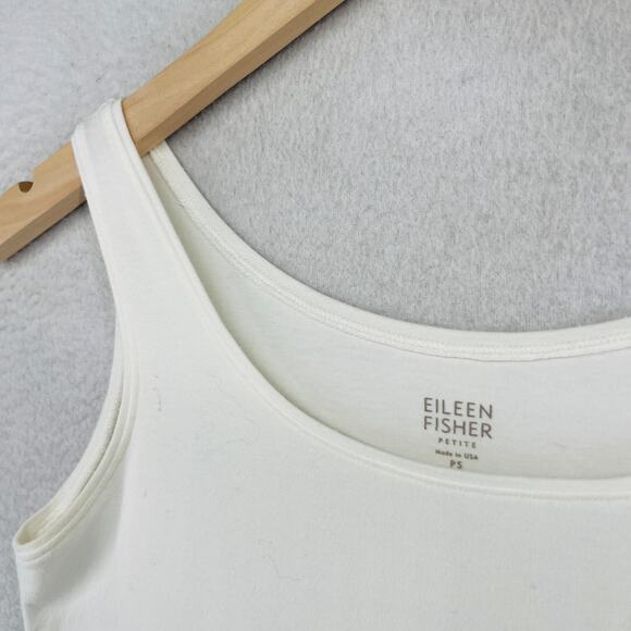 EILEEN FISHER Tank Top PS Petite Stretch Organic Cotton Scoop Neck Off White USA - Picture 8 of 12